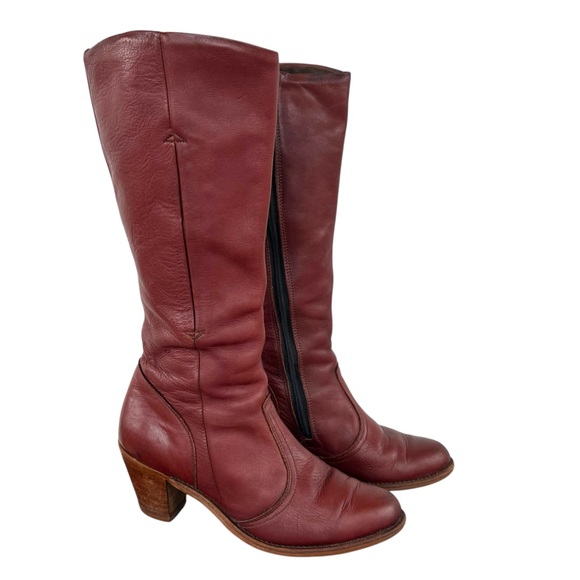 Vintage 70s Dexter Western Boots Tall Heeled Leather Oxblood Red Made USA | 8.5 - Picture 2 of 15